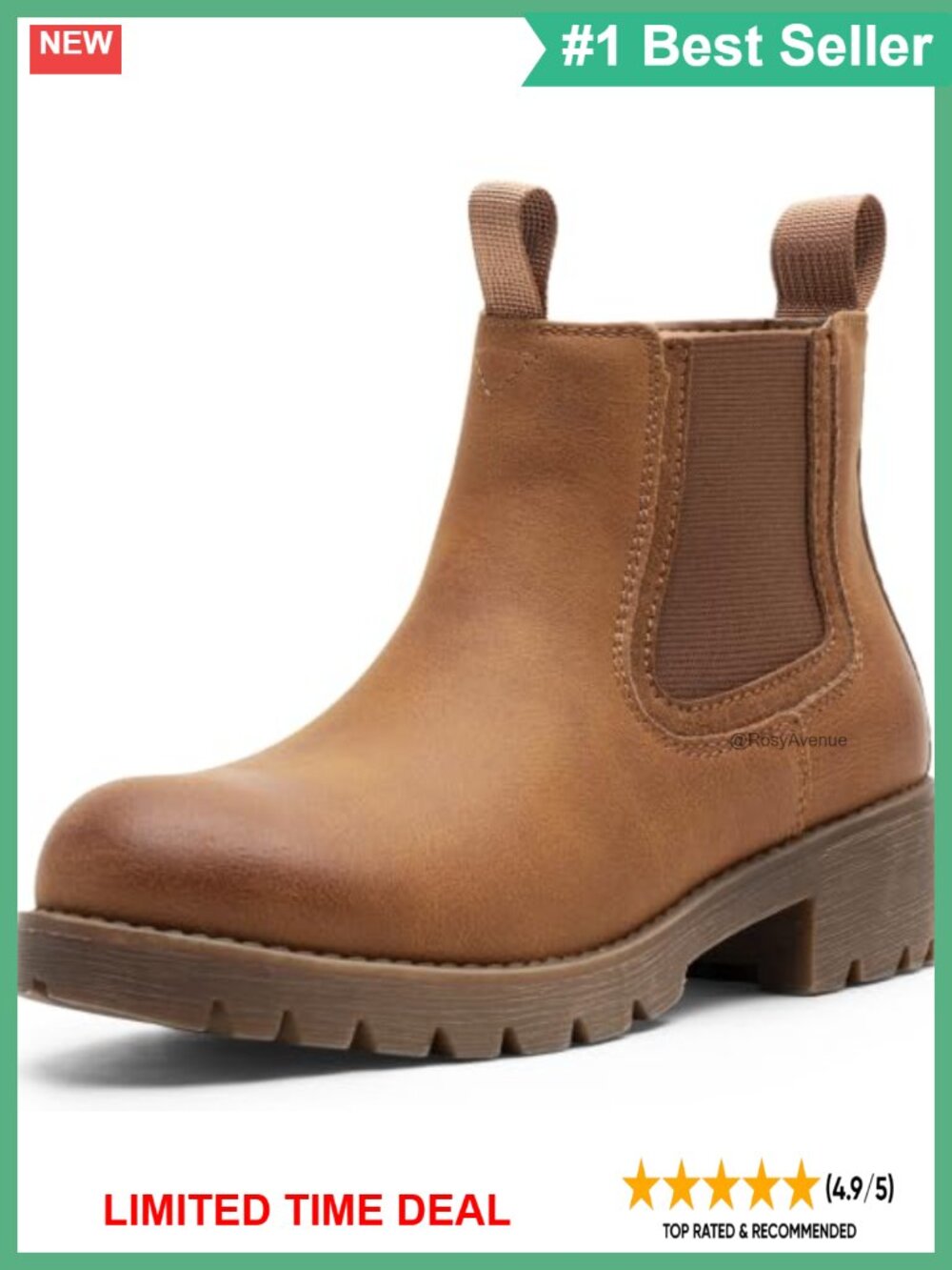Faux Leather Chelsea Ankle Boots Low Block Heel Pull-On Booties